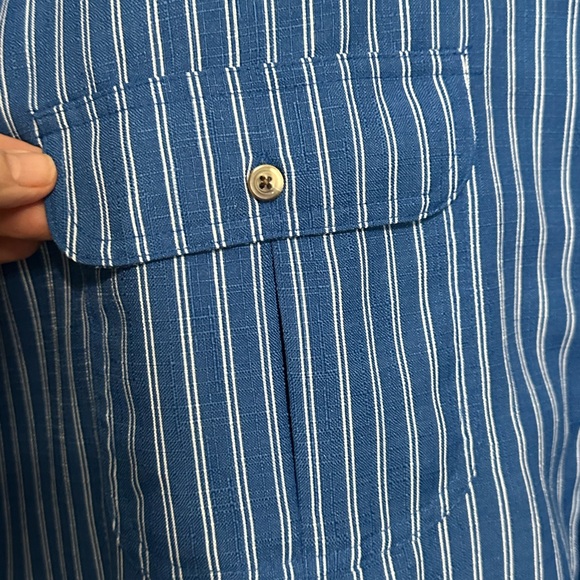 John Blair Blue/White Striped Men’s Shirt Short Sleeve Button Up Collar EUC! - Picture 7 of 10